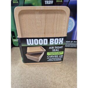 Wood Box With Airtight Seal & Curved Lid For Storage & Preparation Tray Use Made